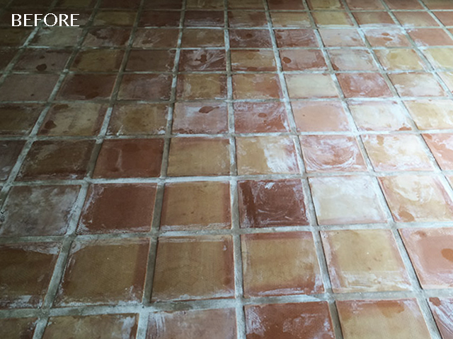 Before Saltillo tile floor restored