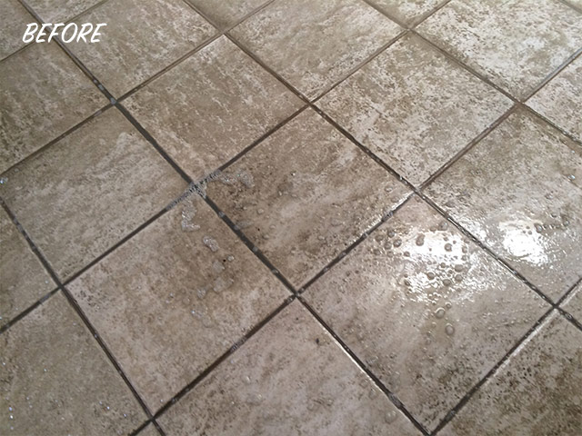 Porcelain tile and grout floor