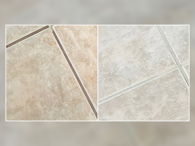 This image shows a comparison between the unsightly tile and the fresh, clean tile.